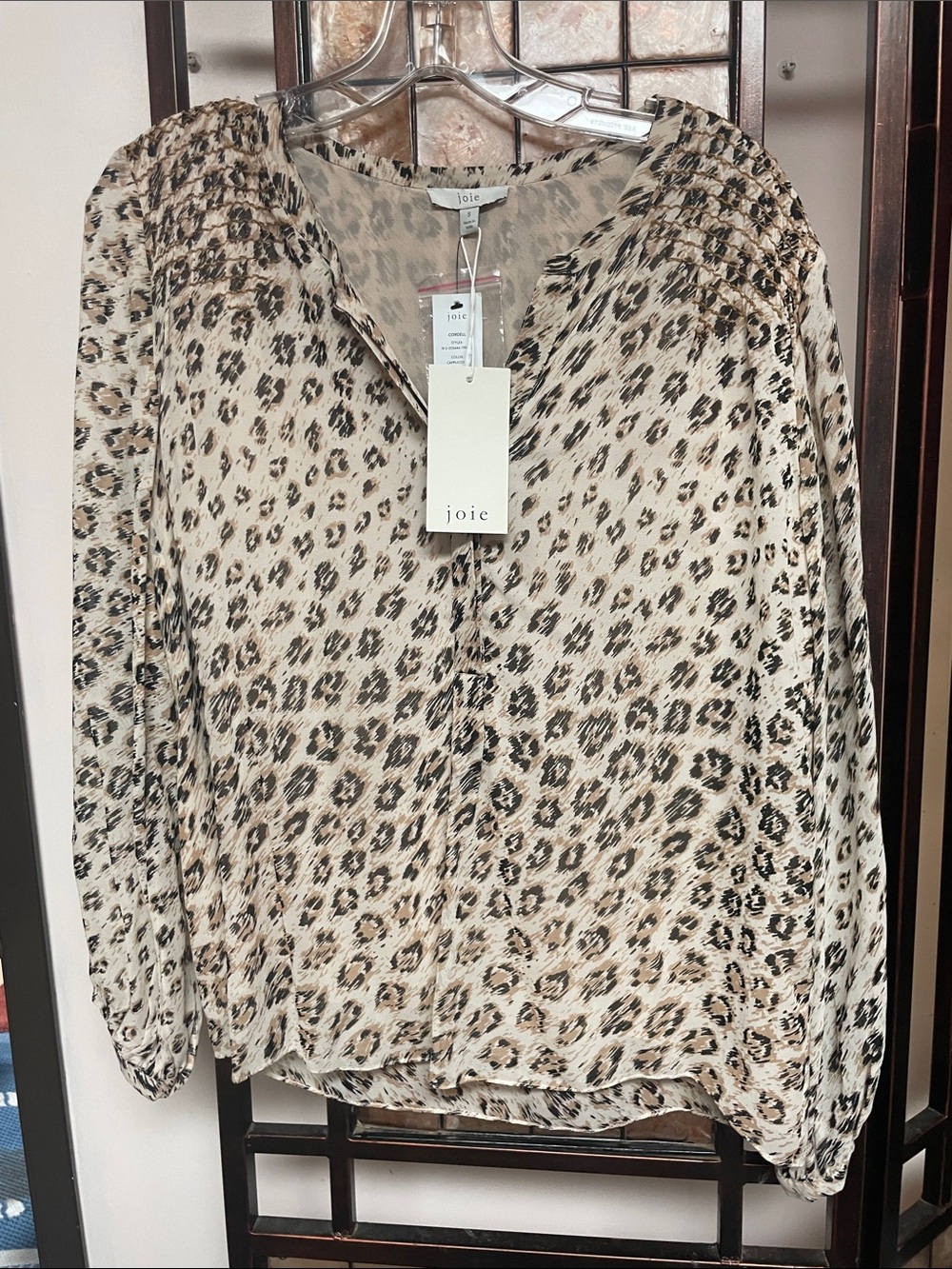 Joie Beige and Black Leopard-Print Long-Sleeve Blouse